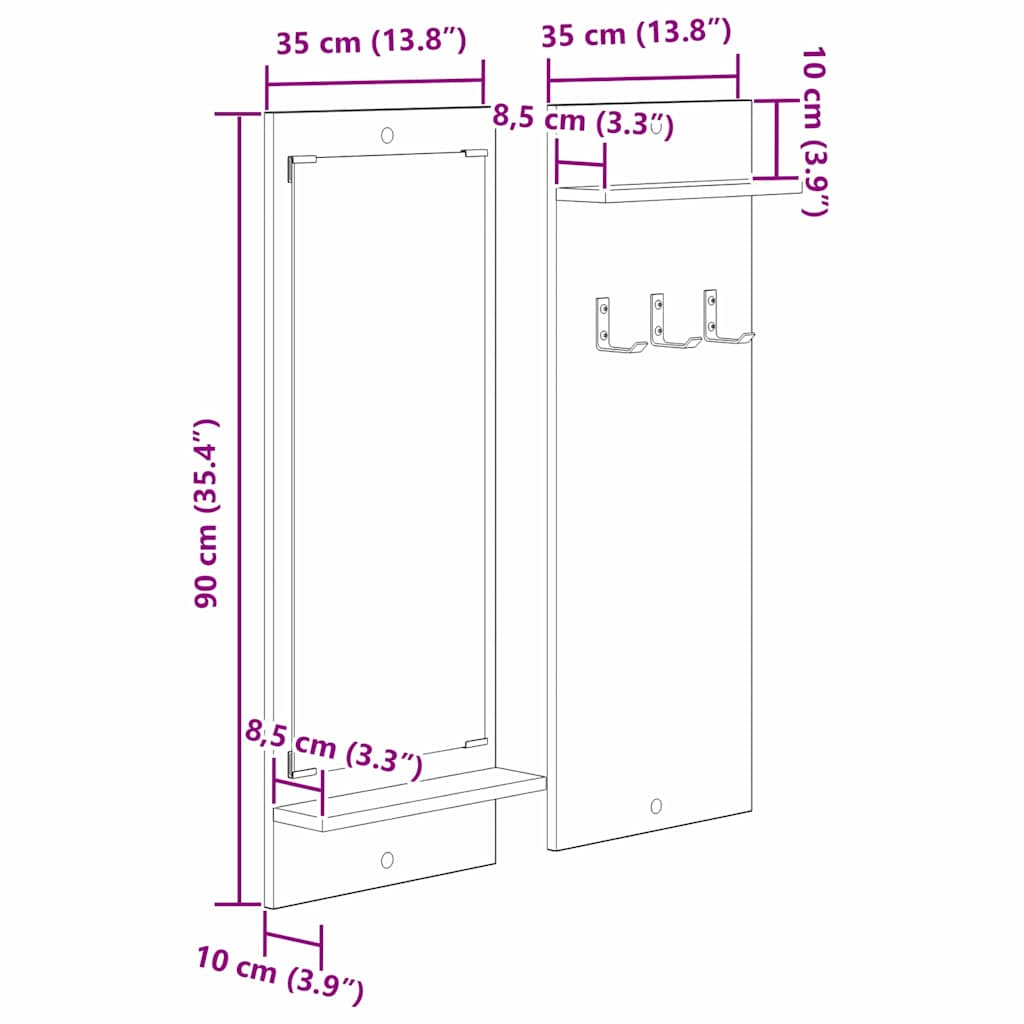 Wall-Mounted Coat Rack with Shelf Smoked Oak 70 x 10 x 90 cm