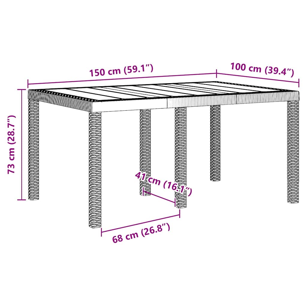 Garden Table White 150 x 100 x 73 cm Poly Rattan