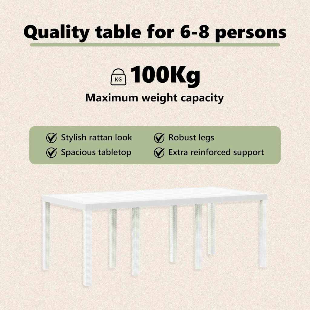 Garden Table White 200 x 100 x 73 cm Poly Rattan