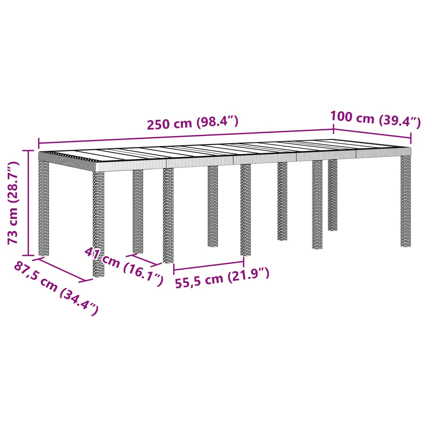 Weather-Resistant Garden Table Anthracite 250 x 100 x 73 cm