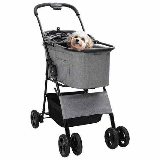 Folding Pet Stroller Adjustable Grey 81 x 47 x 99 cm Polyester Folding Pet Stroller Adjustable Grey 81 x 47 x 99 cm Polyester