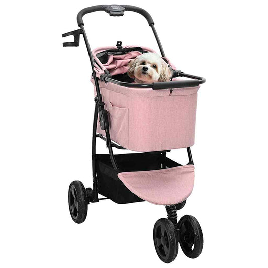 Folding Pet Stroller Adjustable Pink 78 x 54 x 101 cm Polyester Folding Pet Stroller Adjustable Pink 78 x 54 x 101 cm Polyester