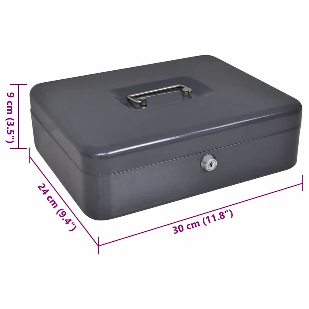 Cash Box with Lock Dark grey 30 x 24 x 9 cm Steel