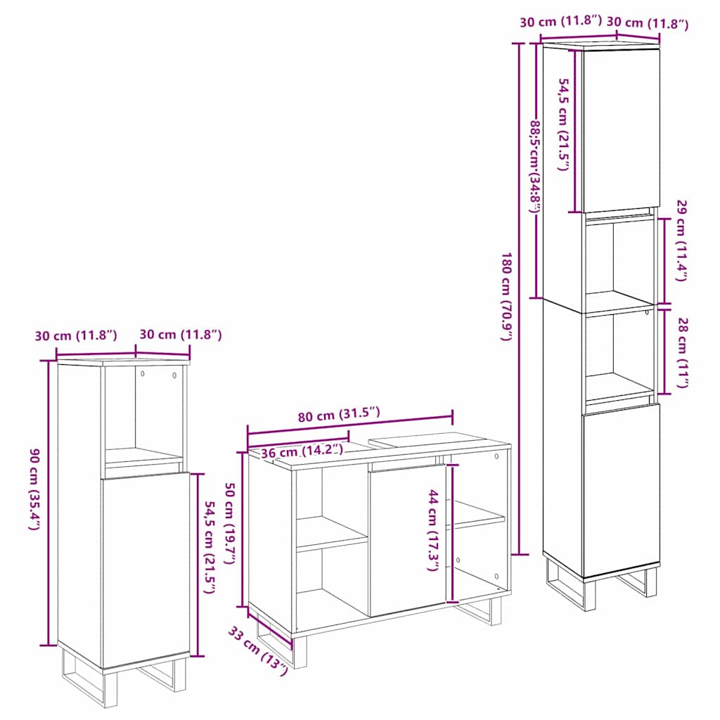 Bathroom Furniture Set with Storage 3 pcs Brown Engineered wood
