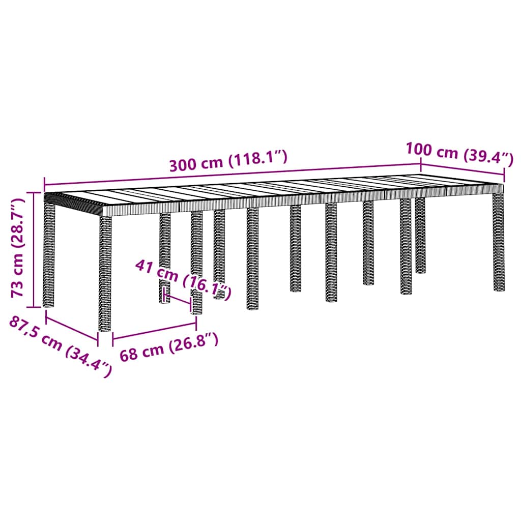 Garden Table Light Grey 300 x 100 x 73 cm Poly Rattan