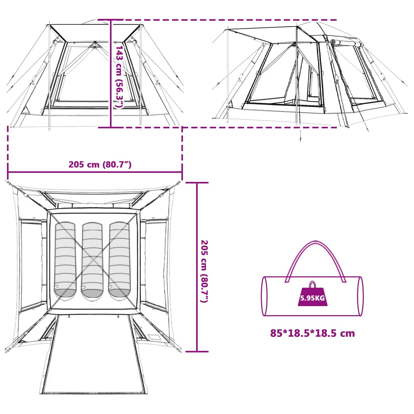Instant Tent with Rainfly 3-Person Quick-Release 185T Polyester