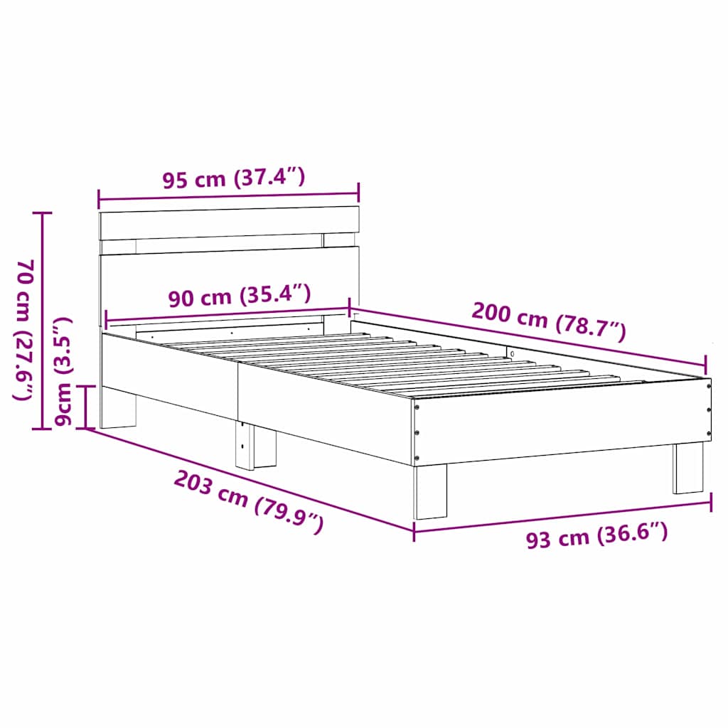 Bed Frame Artisan Oak 203 x 95 x 70 cm Engineered Wood