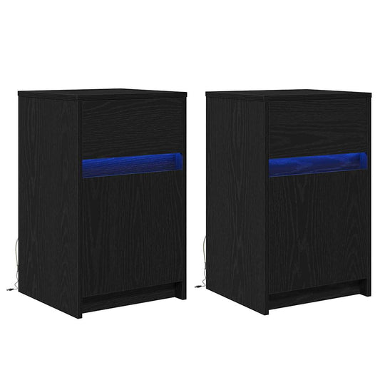 LED Bedside Cabinet with Drawer 2 pcs Black oak 38 x 34 x 61 cm LED Bedside Cabinet with Drawer 2 pcs Black oak 38 x 34 x 61 cm