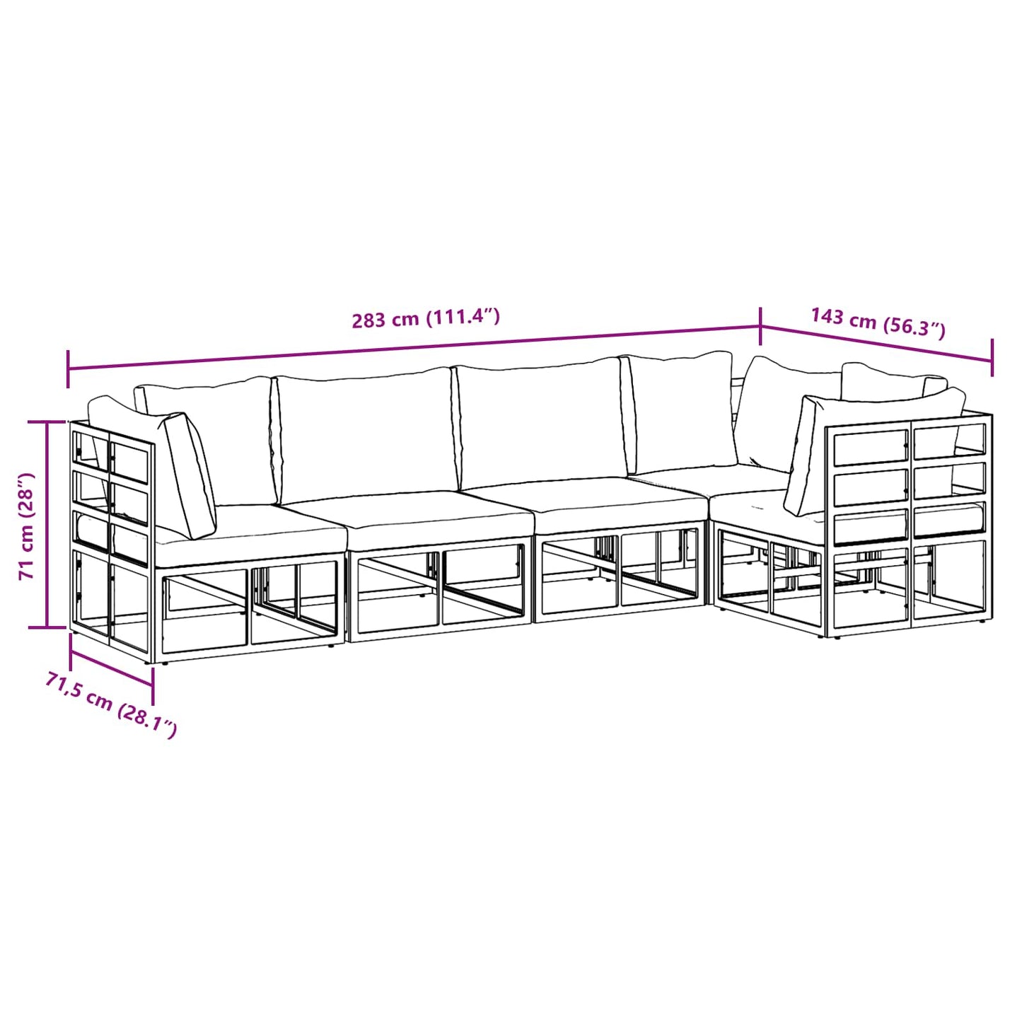 Garden Sofa Set with Cushion 5 pcs Black Aluminium