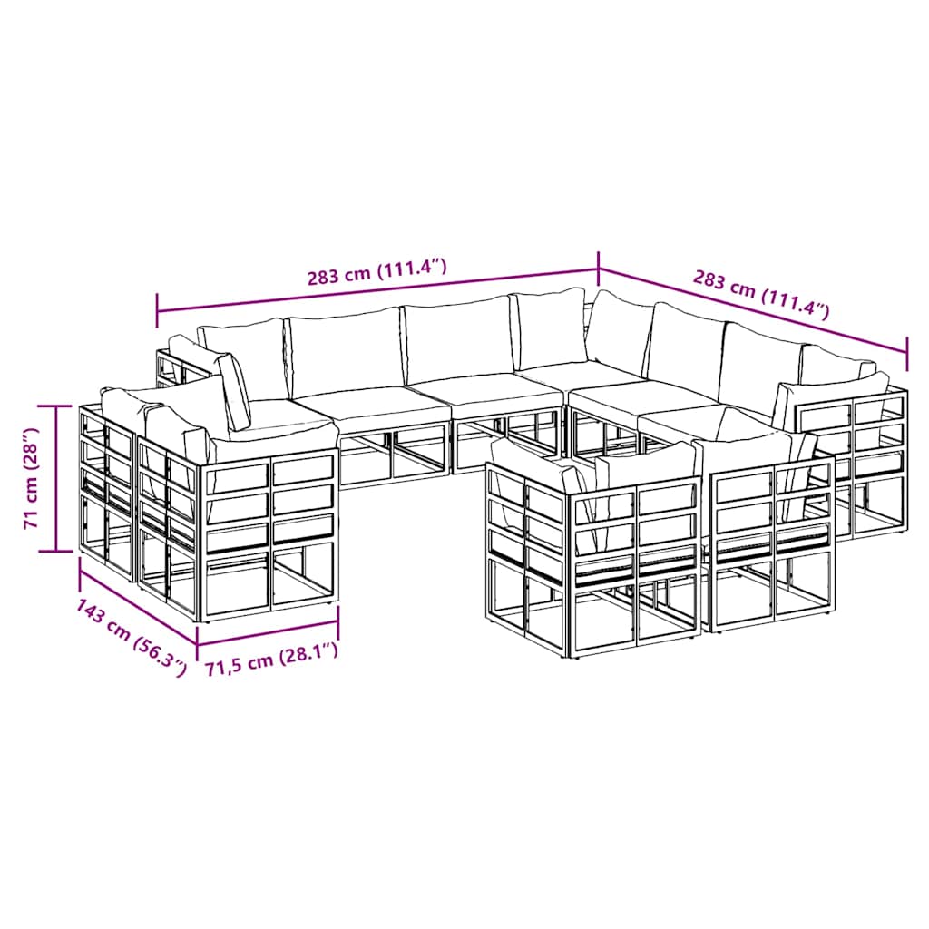 Garden Sofa Set with Cushion 11 pcs Black Aluminium