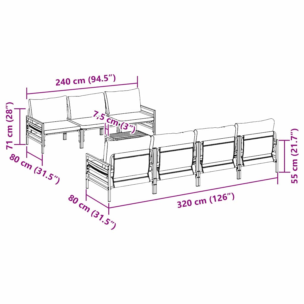 Garden Sofa Set with Cushion 8 pcs Black Steel