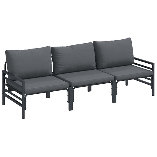 Garden Sofa Set with Cushion 3 pcs Black Steel Garden Sofa Set with Cushion 3 pcs Black Steel