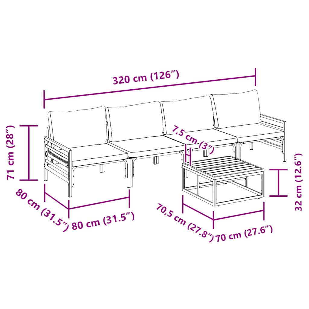 Garden Sofa Set with Cushion 5 pcs Black Steel
