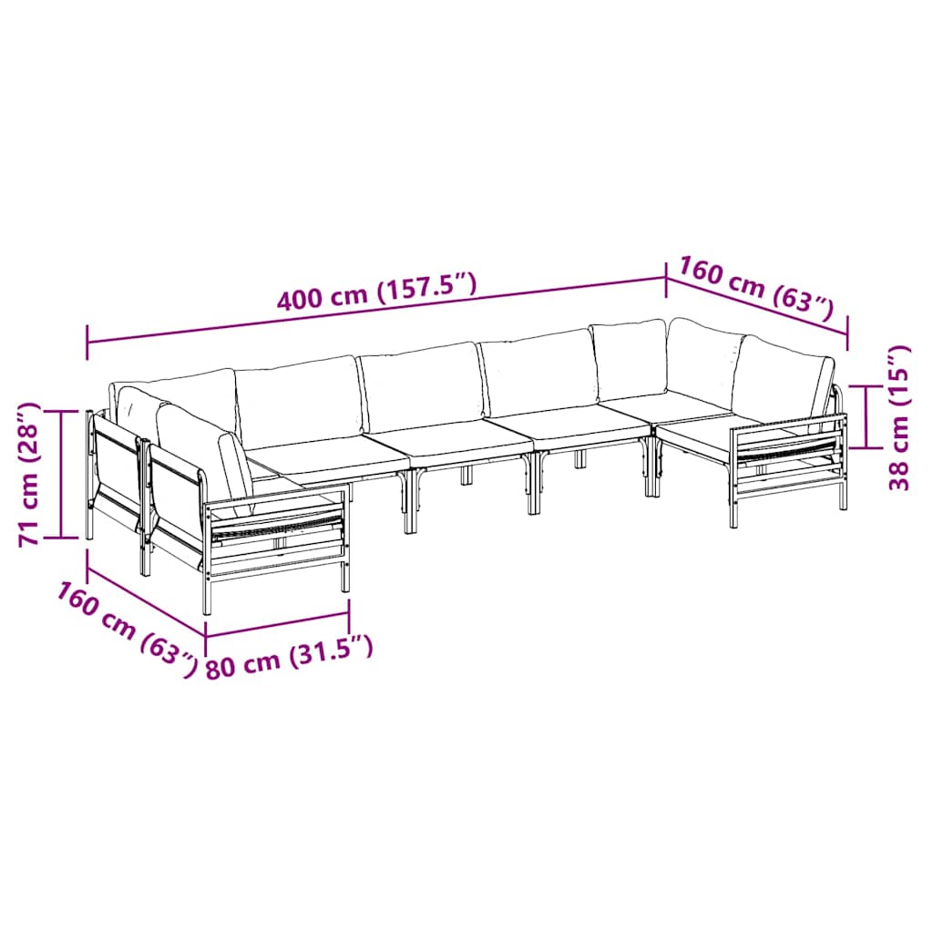 Garden Sofa Set 7 pcs Black Steel