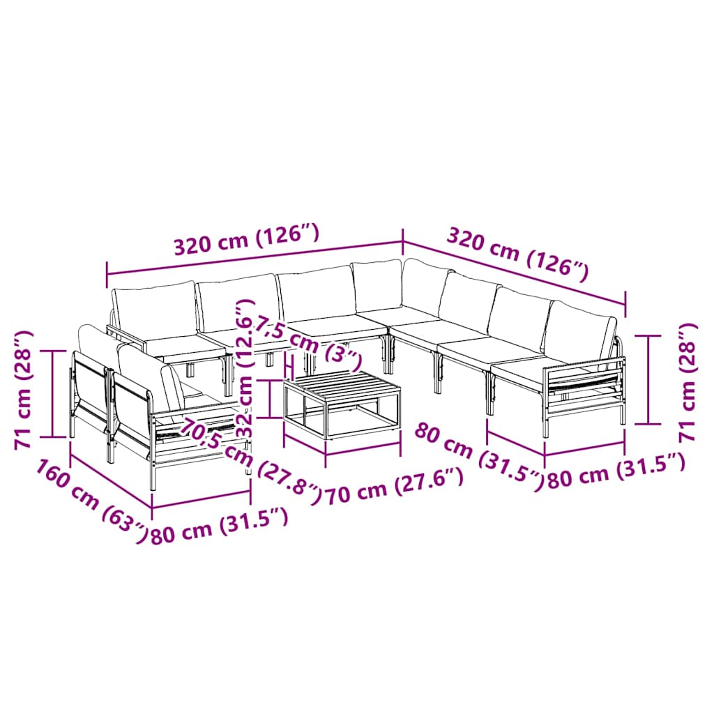 Garden Sofa Set with Cushion 10 pcs Black Steel
