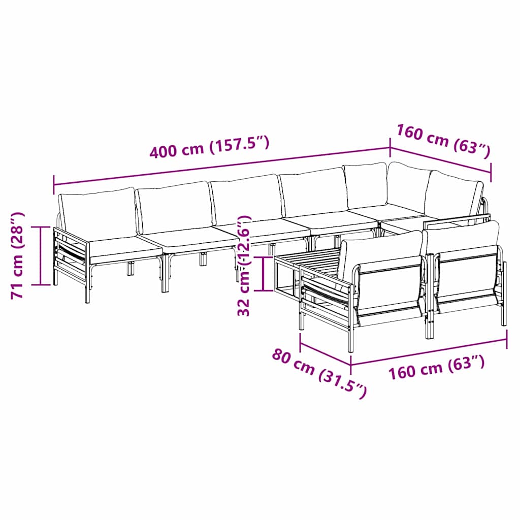 Garden Sofa Set with Cushion 9 pcs Black Steel