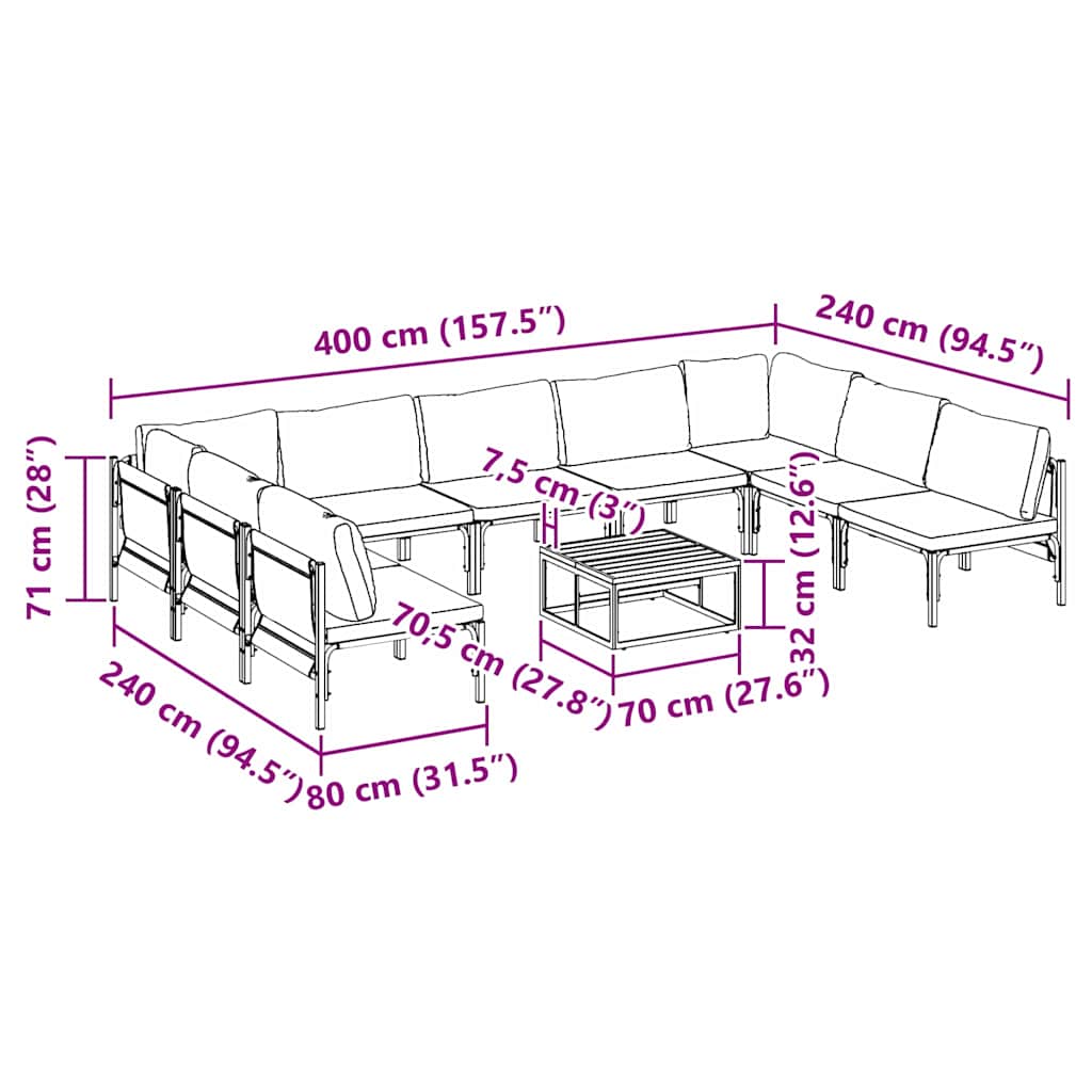 Garden Sofa Set with Cushion 10 pcs Black Steel