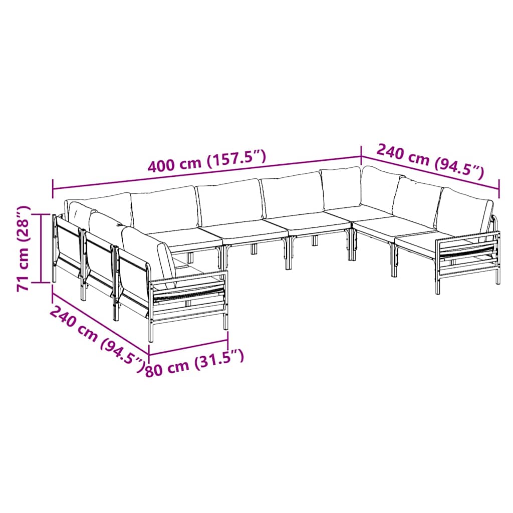 Garden Sofa Set with Cushion 9 pcs Black Steel