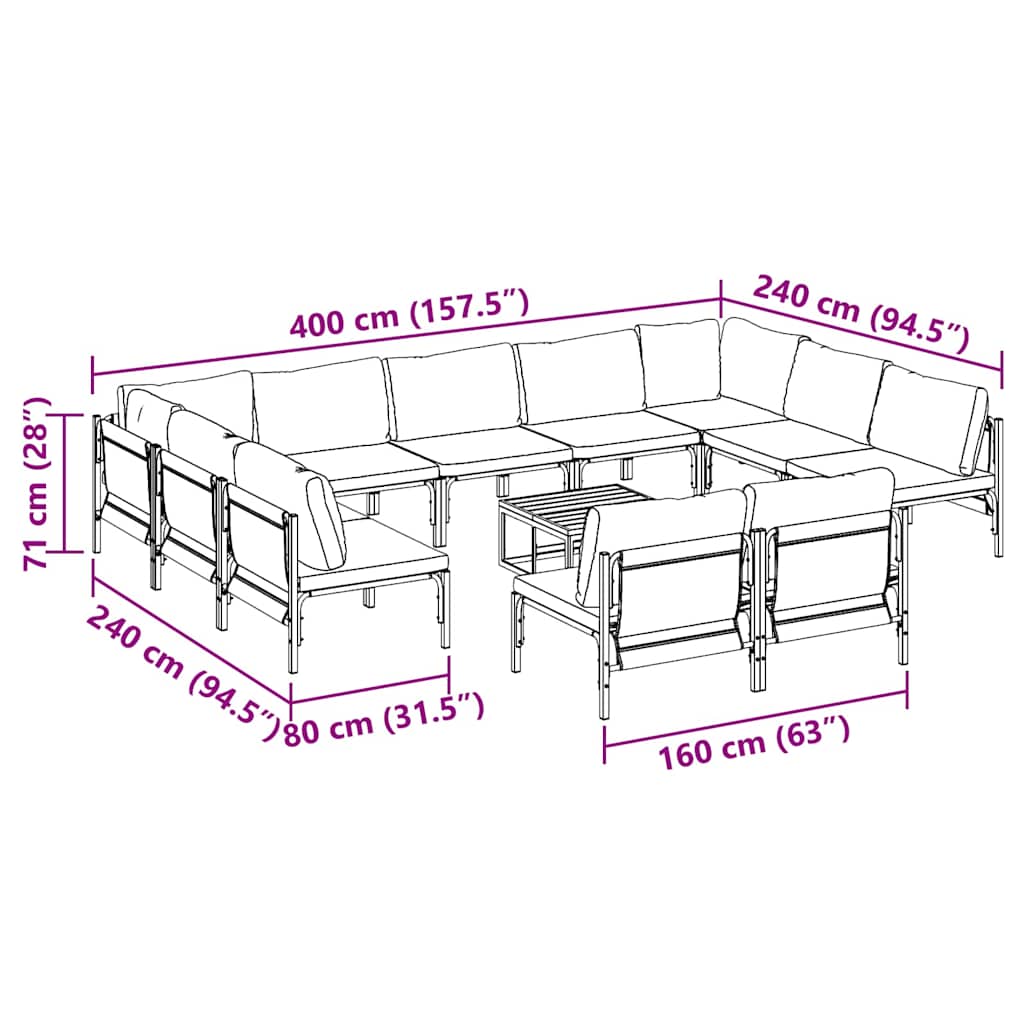 Garden Sofa Set with Cushion 12 pcs Black Steel