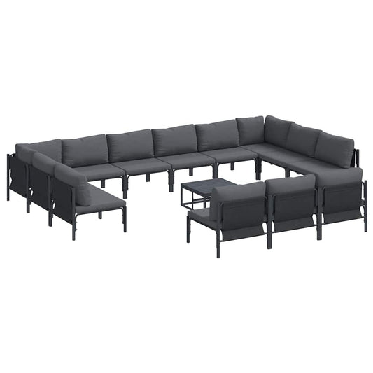 Garden Sofa Set with Cushion 14 pcs Black Steel Garden Sofa Set with Cushion 14 pcs Black Steel
