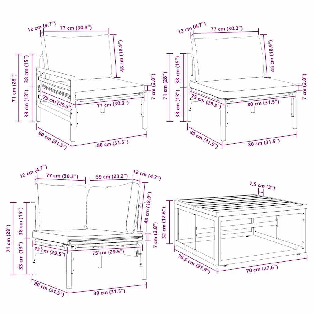 Garden Sofa Set with Cushion 12 pcs Black Steel