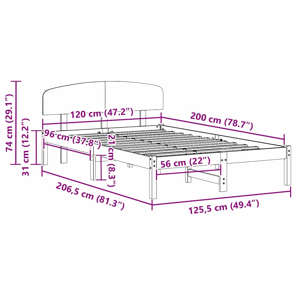 Bed Frame with Headboard White 120 x 200 cm Solid Pine Wood