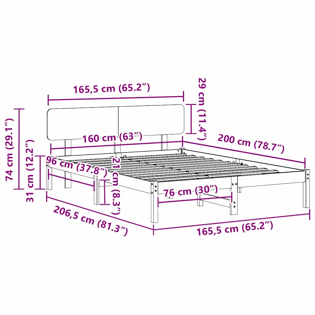 Bed Frame with Headboard Wax Brown 160 x 200 cm Solid Pine Wood