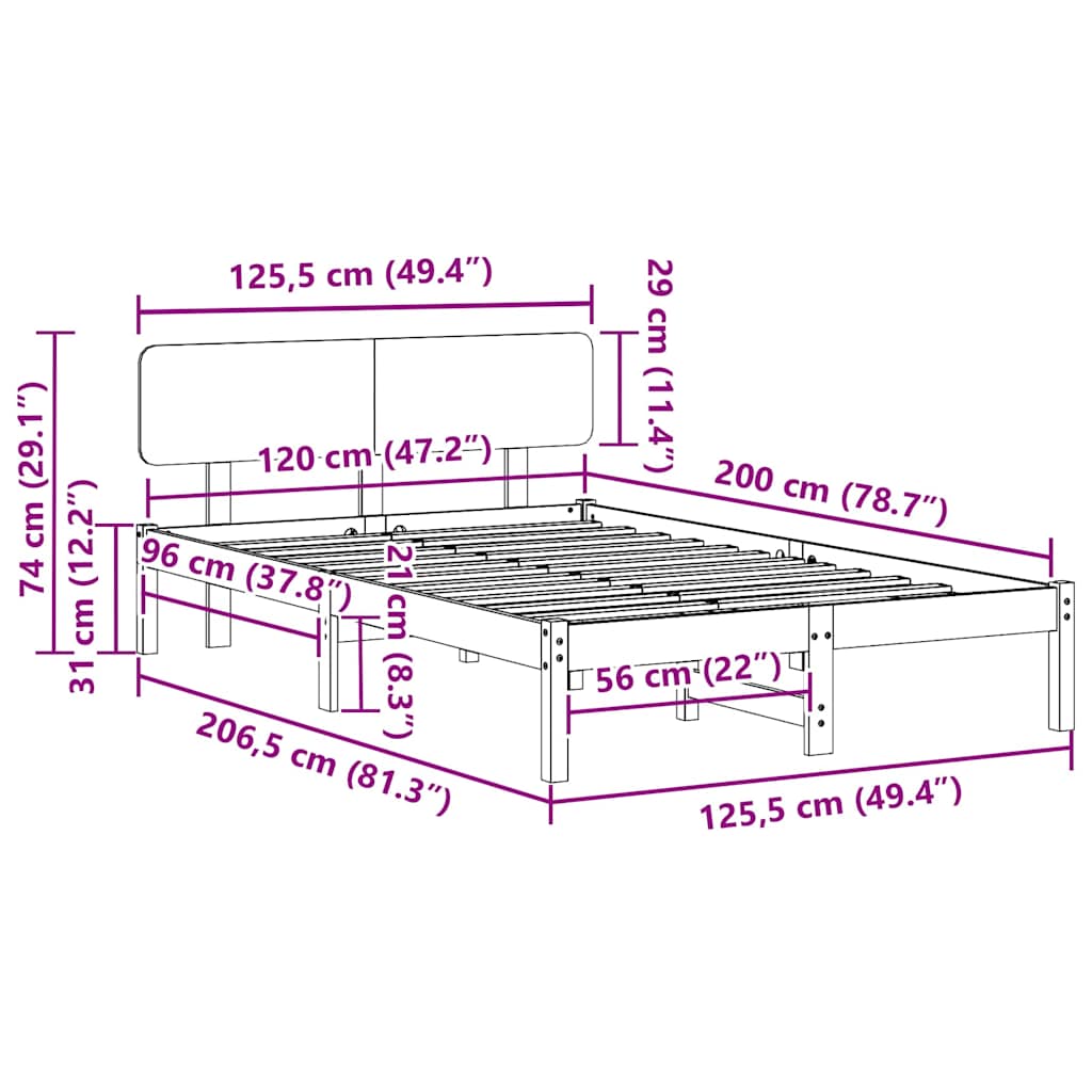 Bed Frame with Headboard Natural 120 x 200 cm Solid Pine Wood