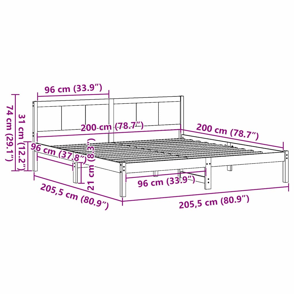 Bed Frame White 200 x 200 cm Solid Pine wood