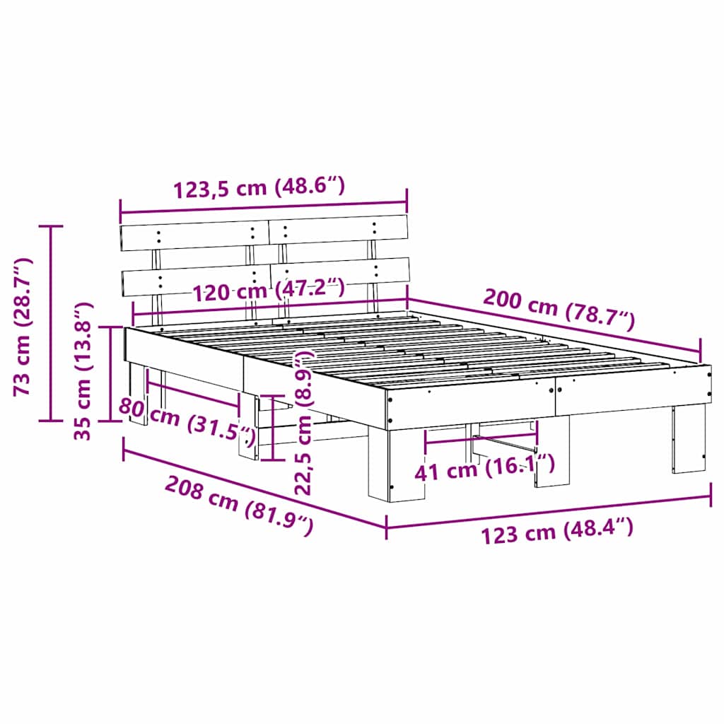 Bed Frame with Headboard Natural 120 x 200 cm Solid Pine Wood