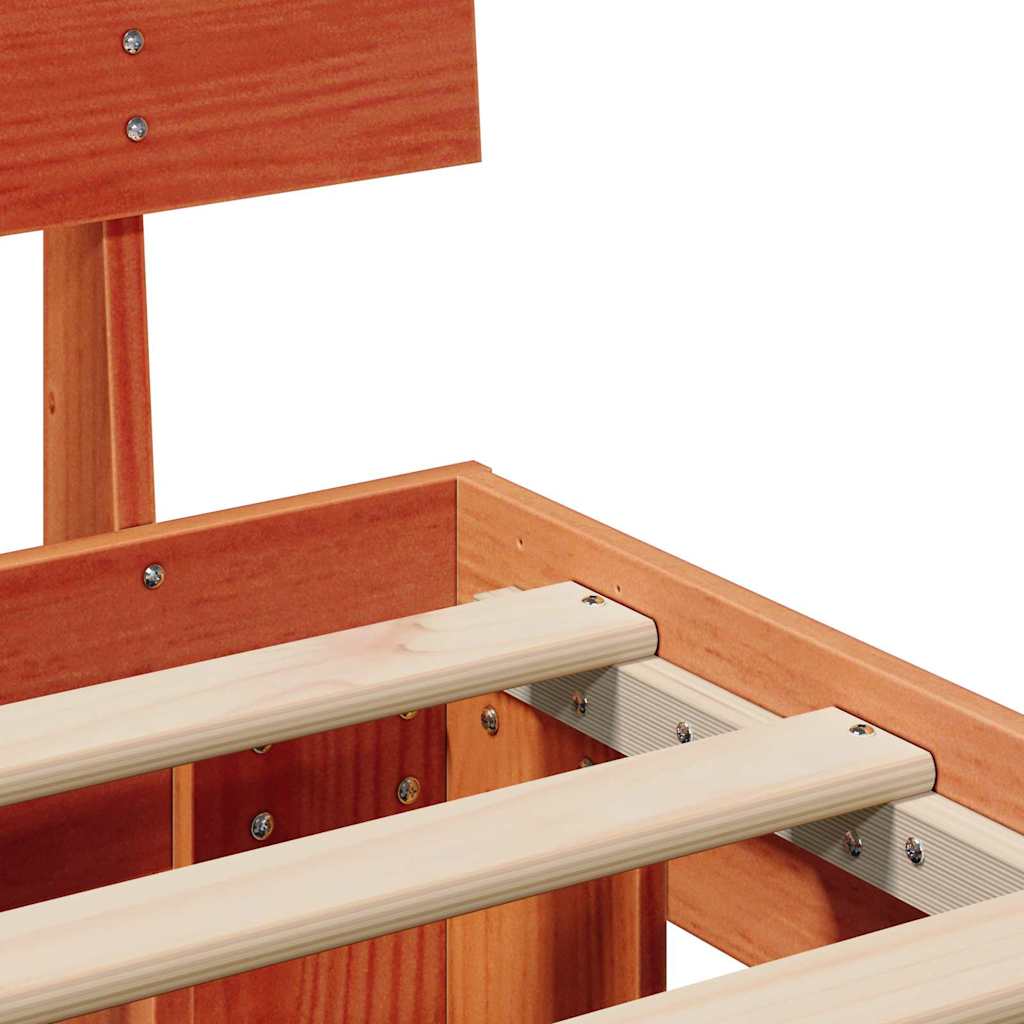 Bed Frame with Headboard Wax Brown 90 x 190 cm Solid Pine Wood