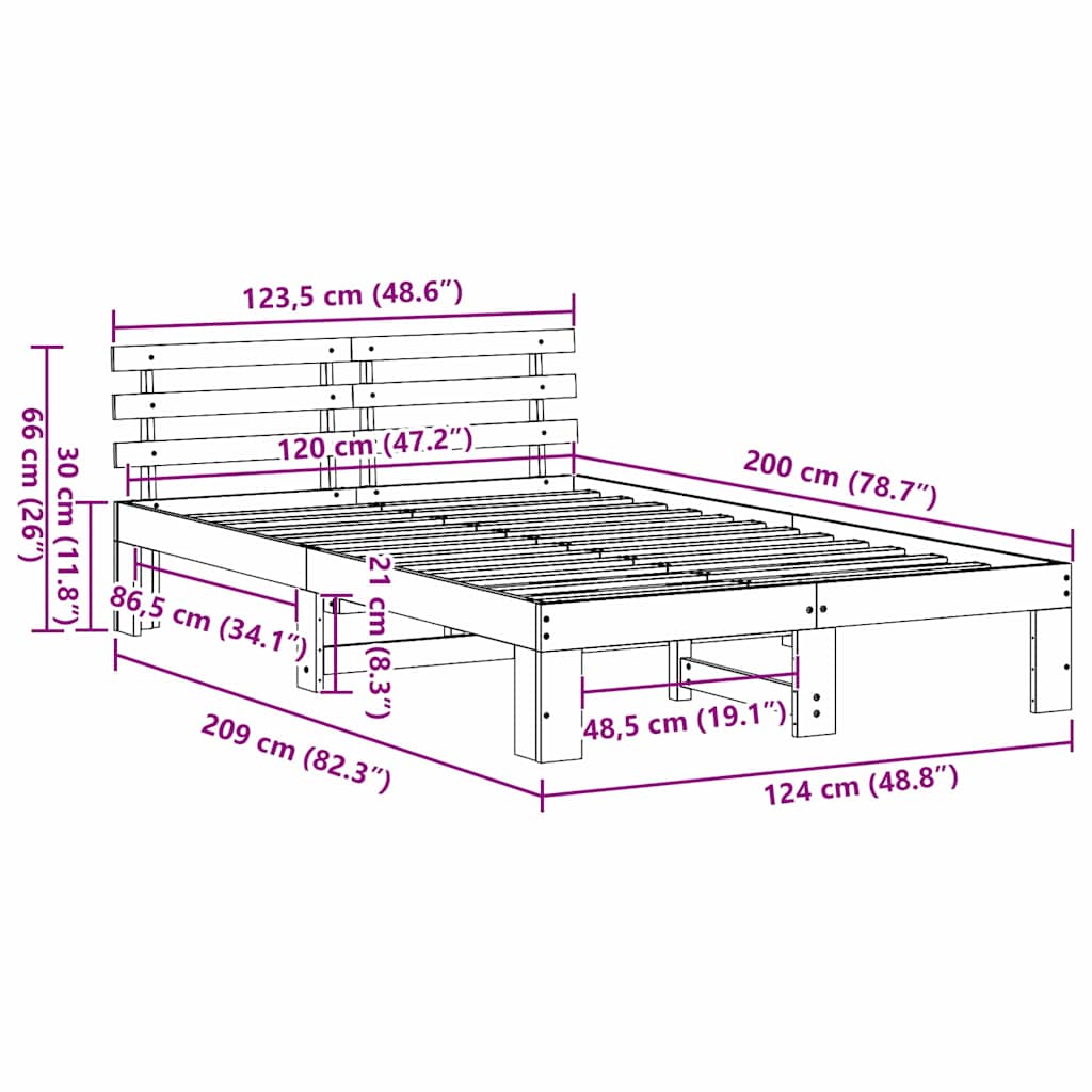 Bed Frame with Headboard Natural 120 x 200 cm Solid Pine Wood