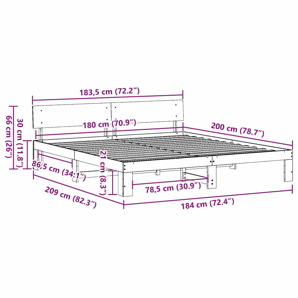 Bed Frame with Headboard Wax Brown 180 x 200 cm Solid Pine Wood
