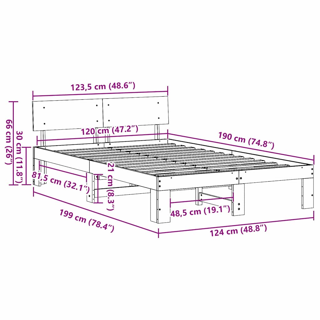 Bed Frame with Headboard Natural 120 x 190 cm Solid Pine Wood
