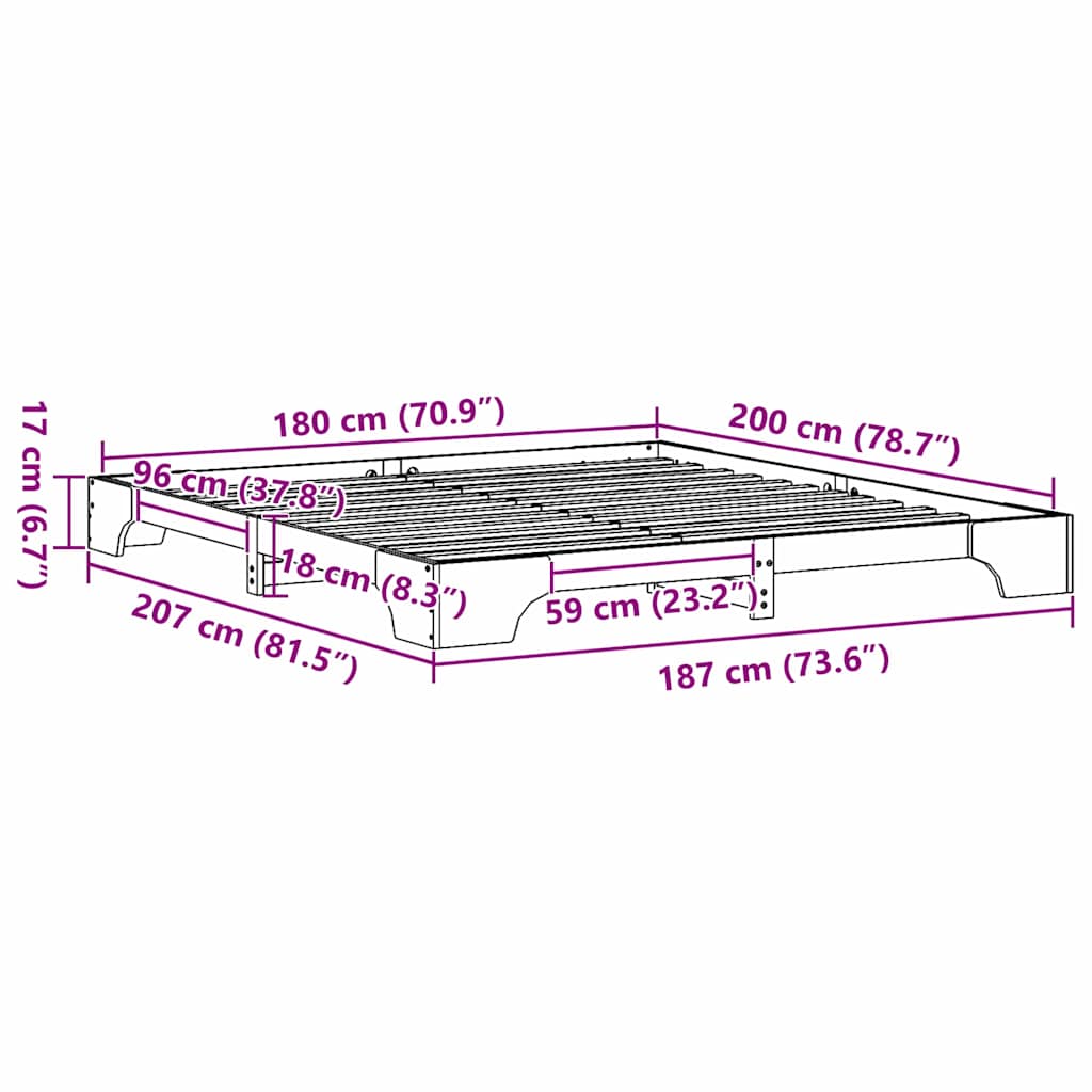 Bed Frame White 180 x 200 cm Solid Pine Wood