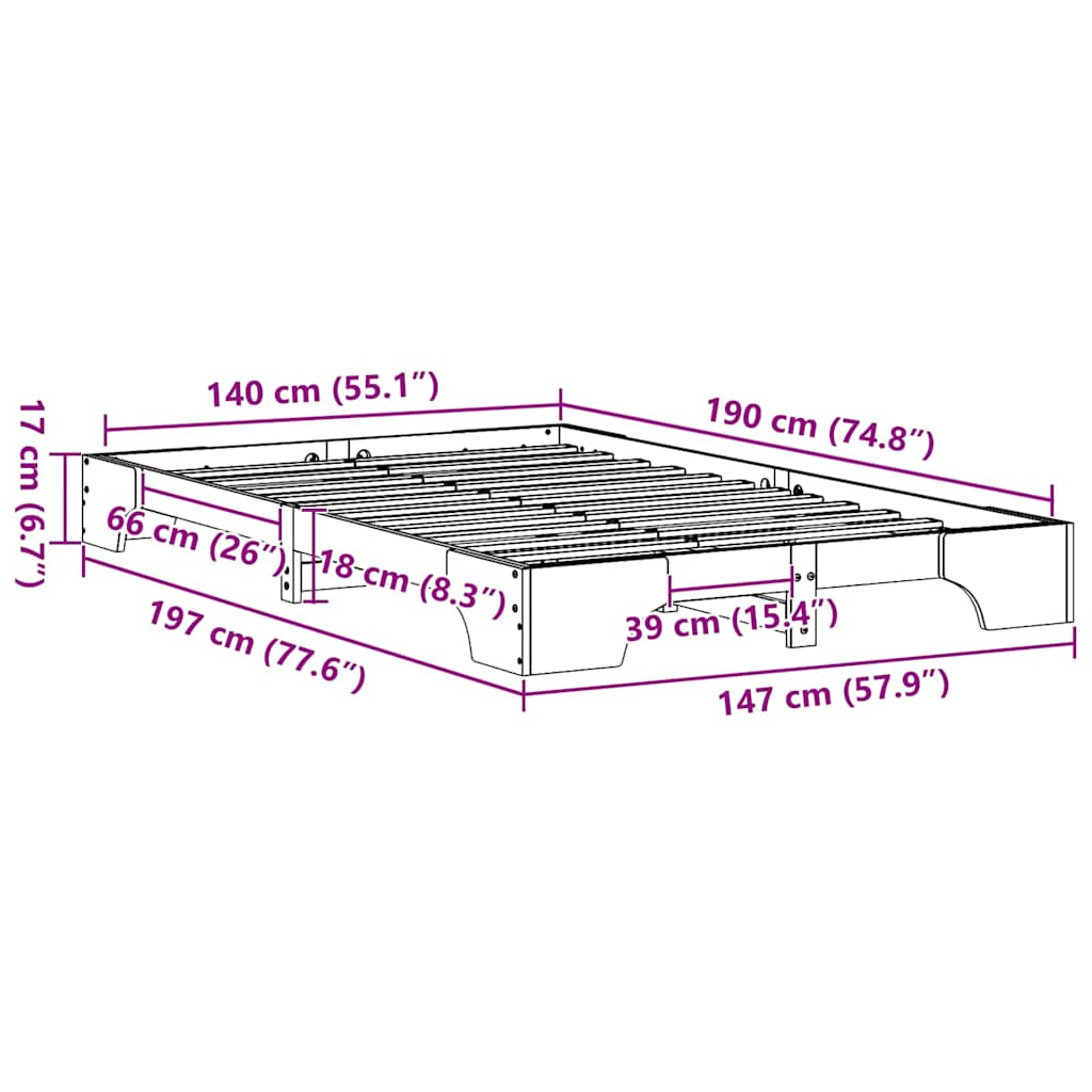 Bed Frame White 140 x 190 cm Solid Pine Wood