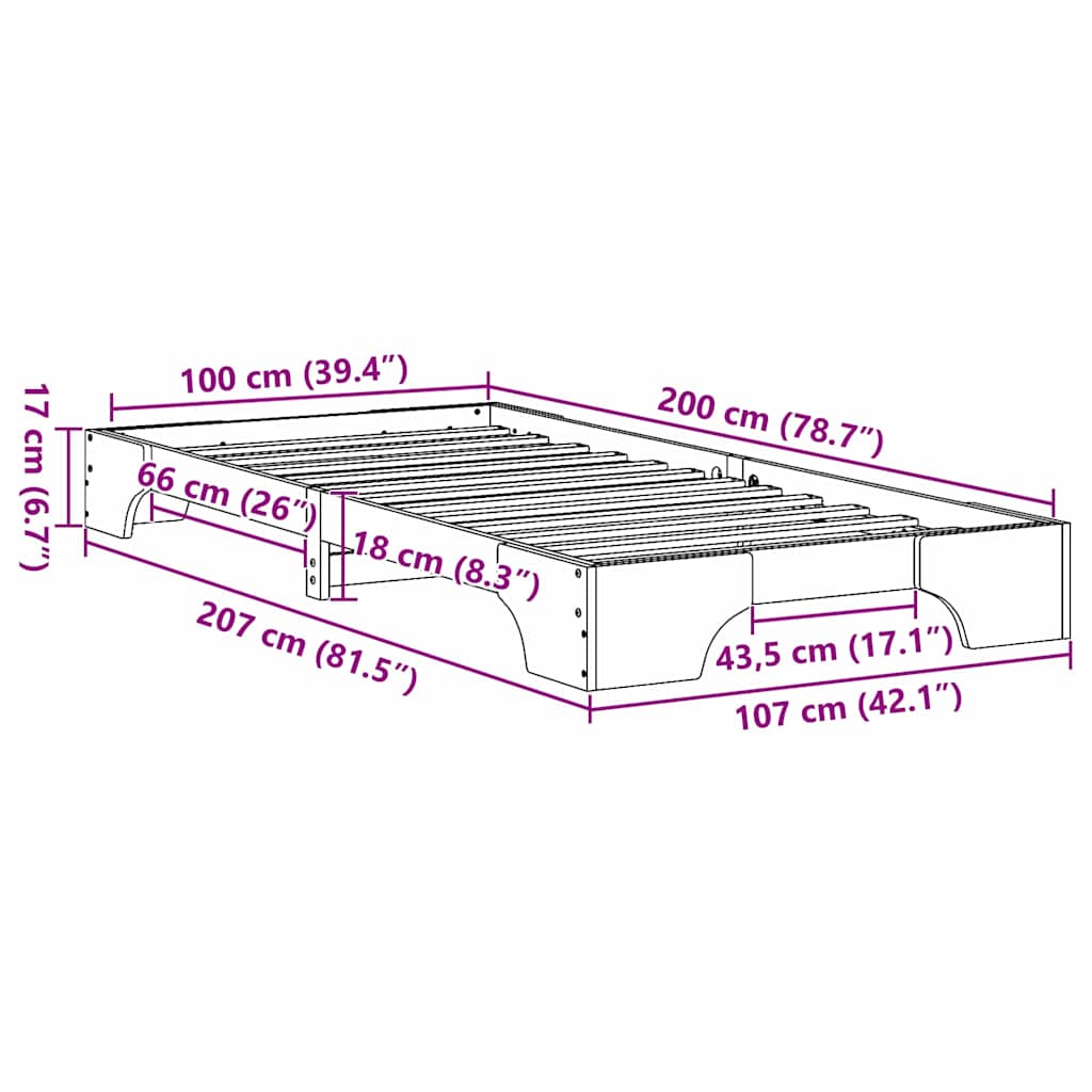 Bed Frame Wax Brown 100 x 200 cm Solid Pine Wood