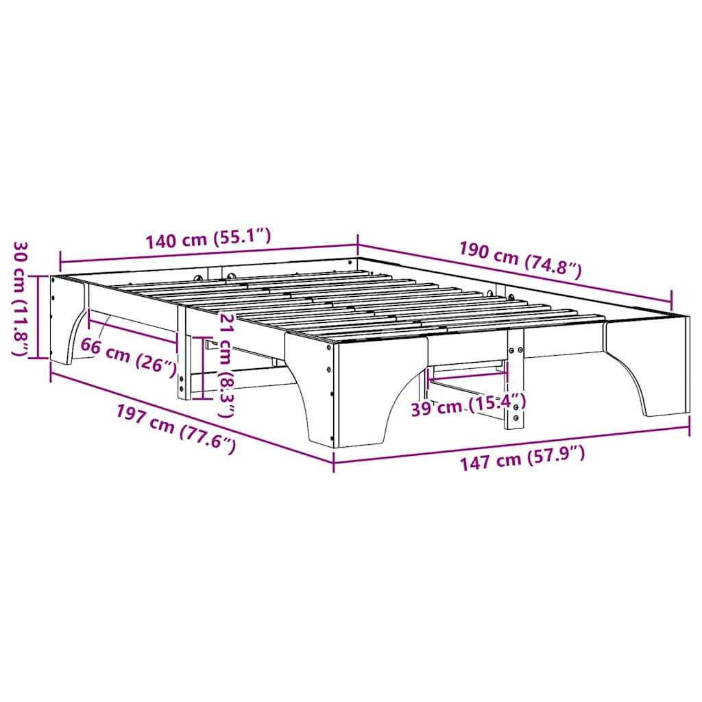 Bed Frame Natural 140 x 190 cm Solid Pine Wood