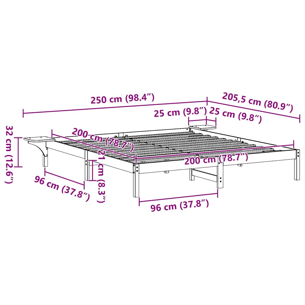 Bed Frame White 200 x 200 cm Solid Pine Wood