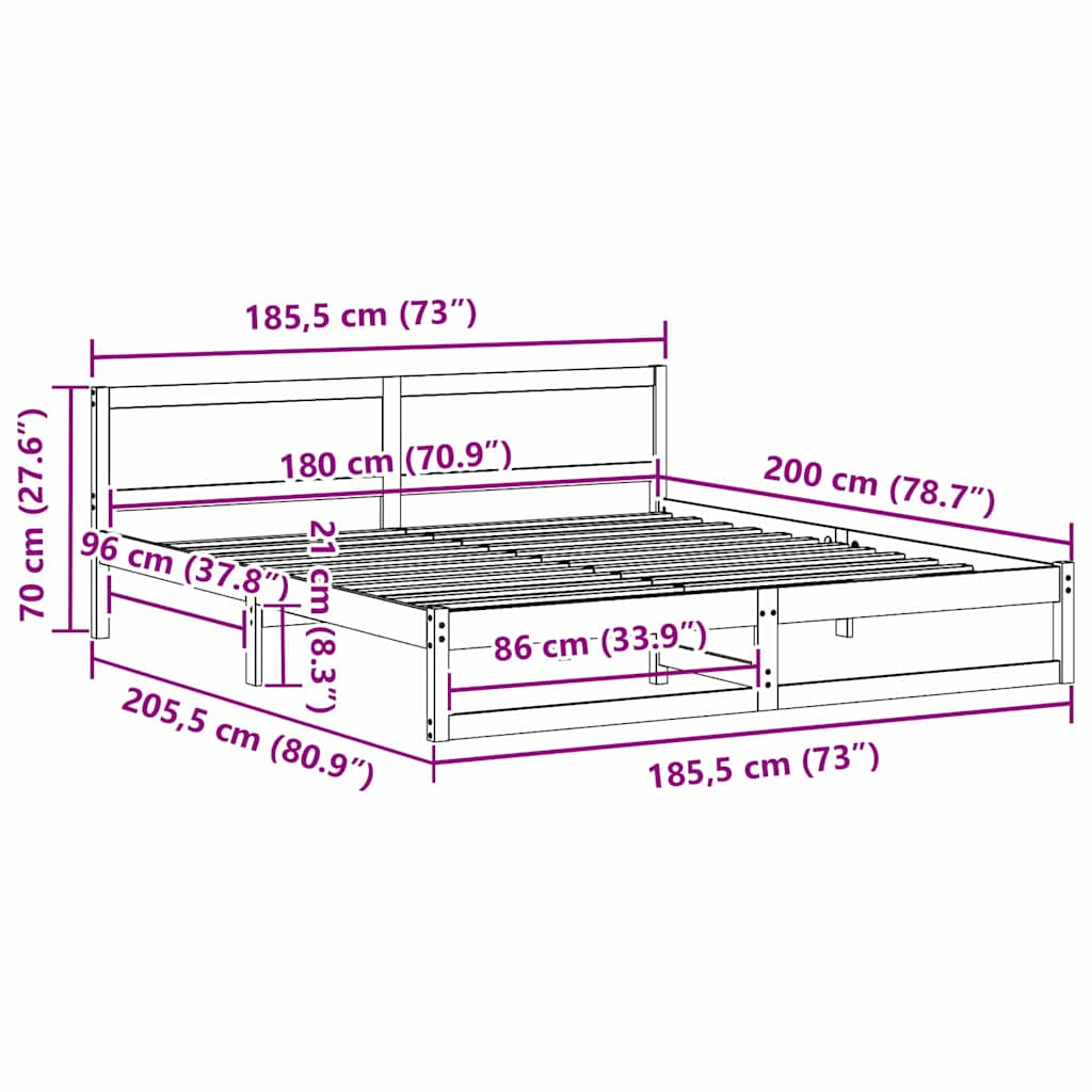 Bed Frame with Headboard Wax Brown 180 x 200 cm Solid Pine Wood