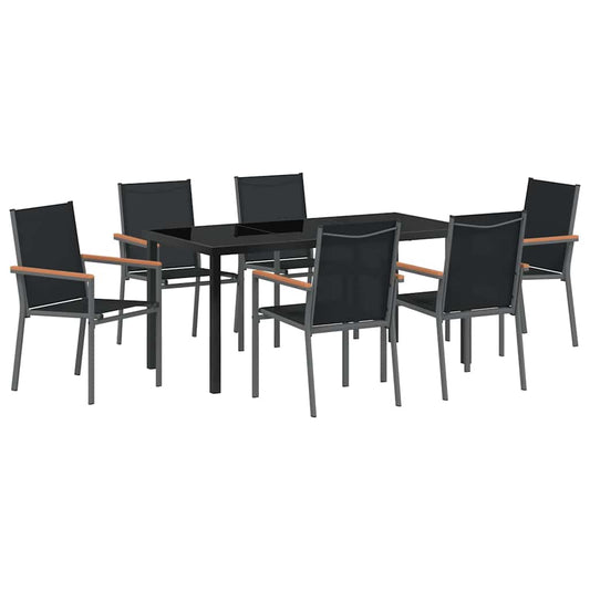 Garden Dining Set 7 pcs Black Powder-coated Steel Garden Dining Set 7 pcs Black Powder-coated Steel