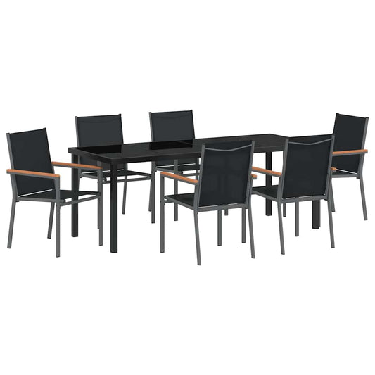 Garden Dining Set 7 pcs Black Powder-coated Steel Garden Dining Set 7 pcs Black Powder-coated Steel
