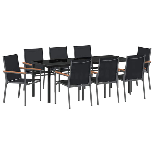 Garden Dining Set 9 pcs Black Powder-coated Steel Garden Dining Set 9 pcs Black Powder-coated Steel
