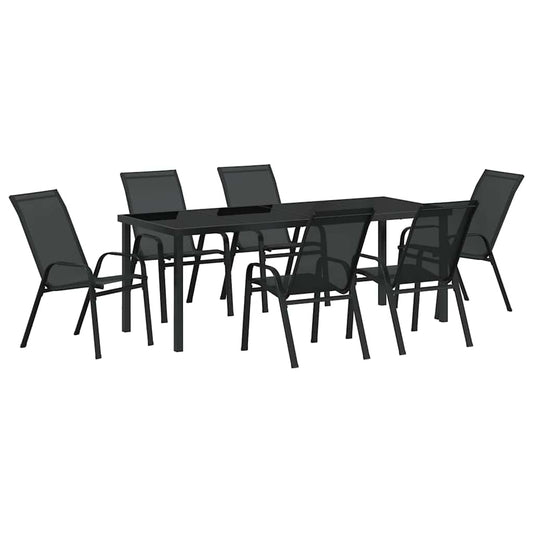 Garden Dining Set 7 pcs Black Powder-coated Steel Garden Dining Set 7 pcs Black Powder-coated Steel