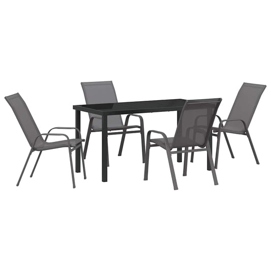 Garden Dining Set 5 pcs Grey and Black Powder-coated Steel Garden Dining Set 5 pcs Grey and Black Powder-coated Steel