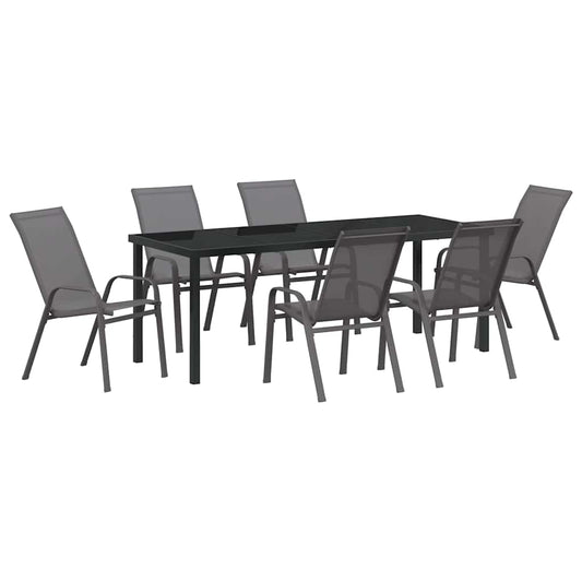 Garden Dining Set 7 pcs Grey and Black Powder-coated Steel Garden Dining Set 7 pcs Grey and Black Powder-coated Steel