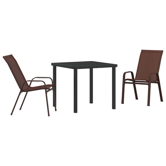 Garden Dining Set 3 pcs Brown and Black Powder-coated Steel Garden Dining Set 3 pcs Brown and Black Powder-coated Steel