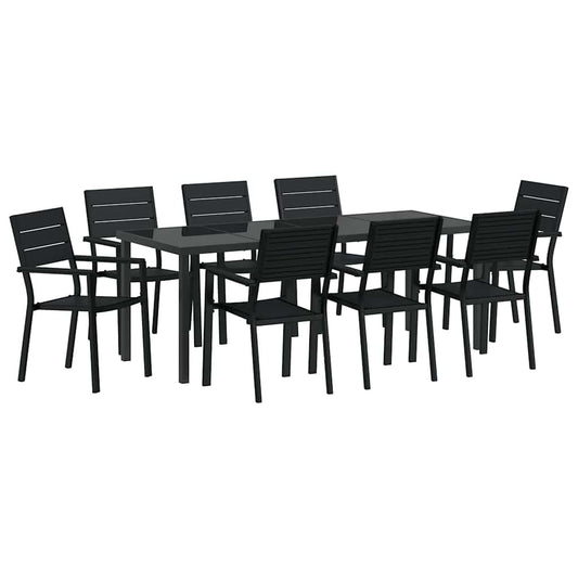 Garden Dining Set 9 pcs Black Powder-Coated Steel Garden Dining Set 9 pcs Black Powder-Coated Steel