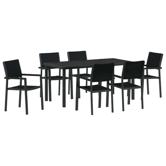 Garden Dining Set 7 pcs Black Powder-Coated Steel Garden Dining Set 7 pcs Black Powder-Coated Steel