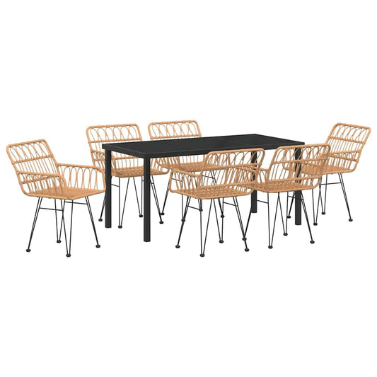 Garden Dining Set 7 pcs Brown Powder-Coated Steel Garden Dining Set 7 pcs Brown Powder-Coated Steel